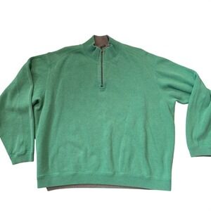 Tommy Bahama Quarter Zip Sweater Green‎ Cotton Men's XXL Pullover Comfort Casual